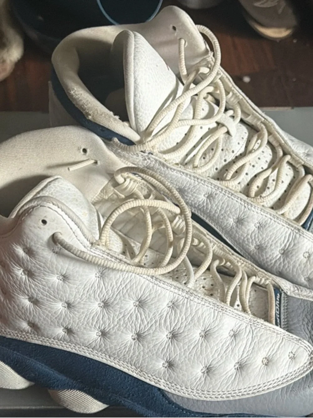 Jordan White and Navy Retro Basketball Sneakers